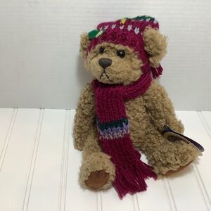 Brass Button Bears Named Dooley Stuffed Animal Winter Scarf Beanie Plush